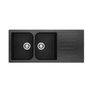 Forio 1160 Quartz Double Bowl Sink With Drainer Black