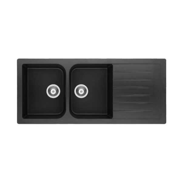 Forio 1160 Quartz Double Bowl Sink With Drainer Black