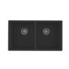 Forio 813 double bowl quartz sink in matt black, two equal bowls with stainless steel basket wastes