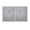Forio 813 double bowl quartz sink in matt white, viewed from above showing both bowls and basket wastes