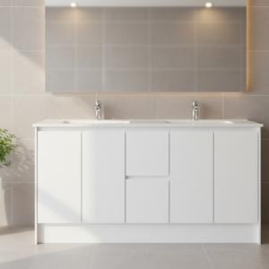 Akala 1500 Vanity WIth Double Bowl Top White