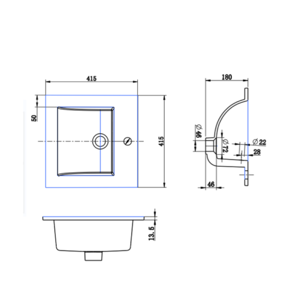 Balun 420 Square Inset Basin Dimensions Balun 420 Square Inset Basin Dimensions