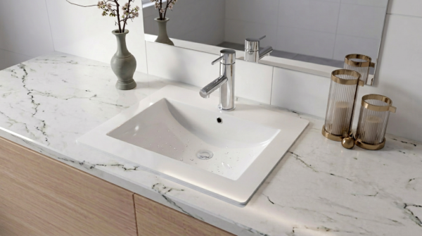 Balun 525 Rectangle Drop In Basin White On Bathroom vanity Balun 525 Rectangle Drop In Basin White On Bathroom vanity