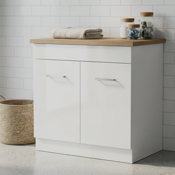 Brighton+Laundry+Cabinet+and+Timber+Laminated+Top+In+Laundry