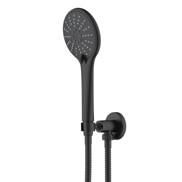 Coen 3 function shower on bracket in black with hand piece and flexible hose