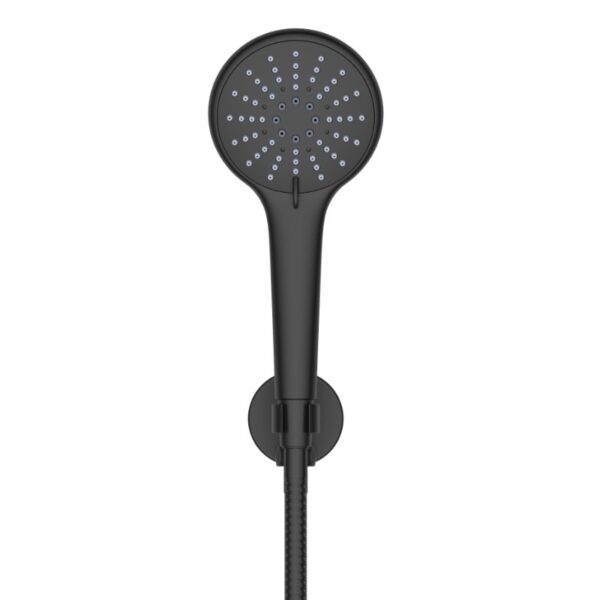 Front view of the Coen 3 function shower on bracket in black