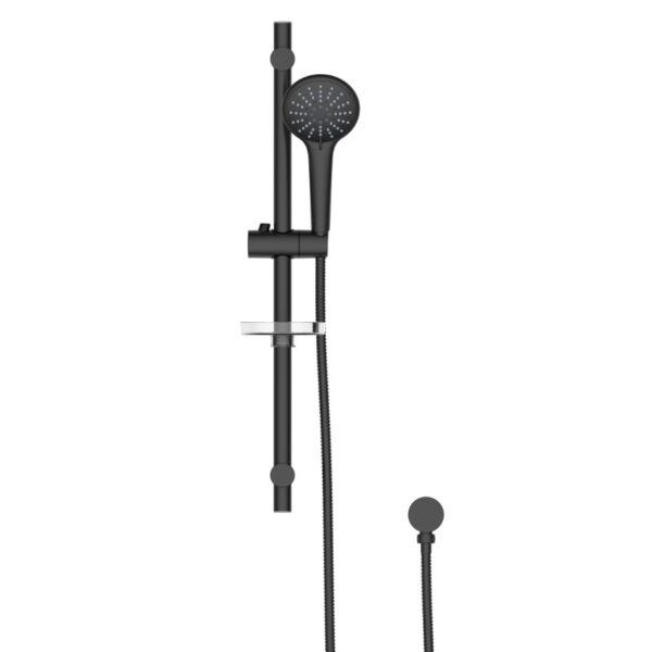 Coen 3 Function Shower On Rail Black Coen 3 function shower on rail in matte black with slider bracket and soap holder
