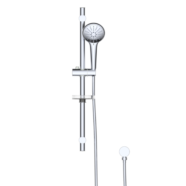 Coen 3 function shower on rail in chrome with slider bracket and soap holder