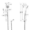 Dimension drawing for the Coen 3 function shower on rail, 680mm rail height