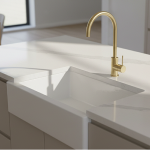 Forio Quartz Single Bowl Butler Sink Matt White In Benchtop Bathroom Deals