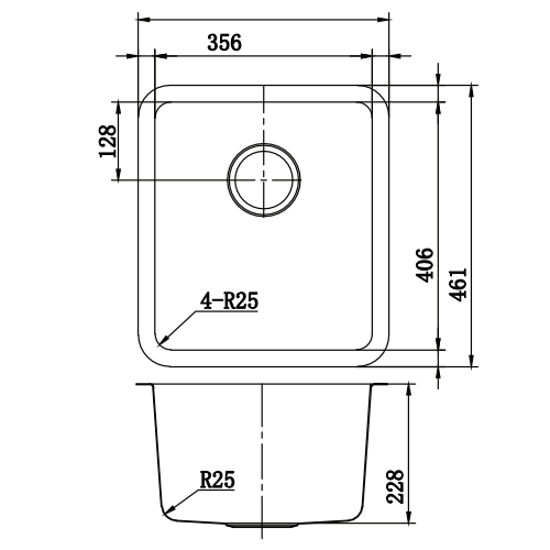 Kalina Single Bowl Undermount Sink Dimensions