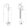 Lucito Bath FIller Dimensions Lucito floor mounted bath filler dimensions: 1102mm high, 225mm spout reach, 150mm base cover plate