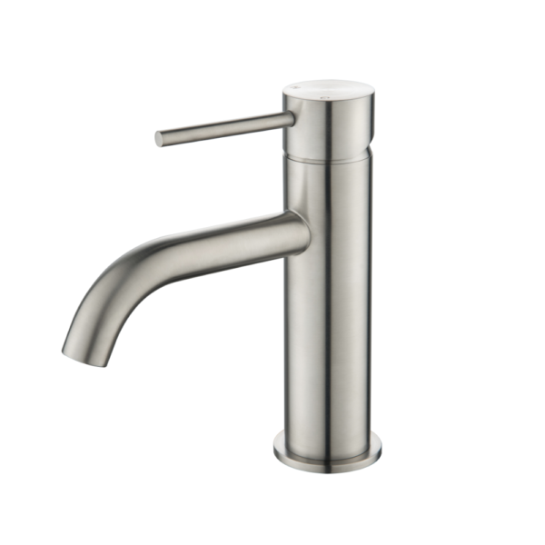 Lucito Curved Spout Basin Mixer Brushed Stainless