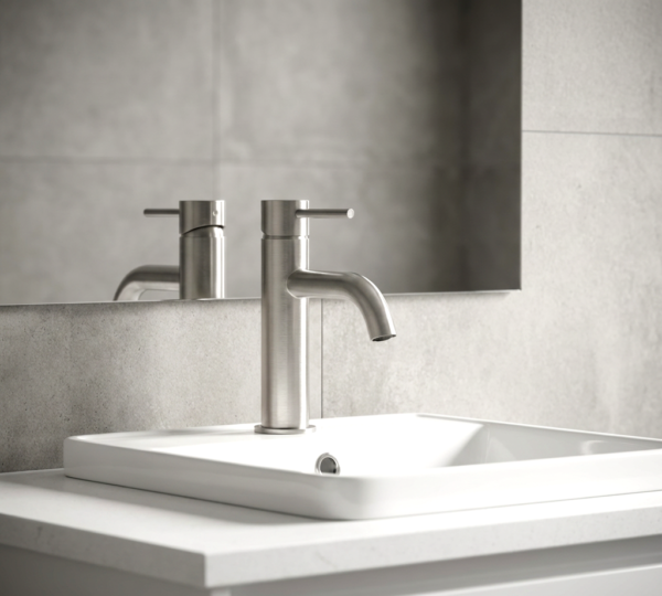 Lucito Curved Spout Basin Mixer Brushed Stainless On Basin