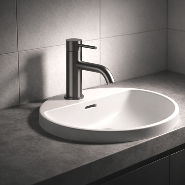 Lucito+Curved+Spout+Basin+Mixer+Gun+Metal+On+A+Basin