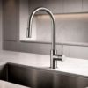 Lucito Gooseneck Pull Out Sink Mixer Brushed Stainless In Kitchen Scene