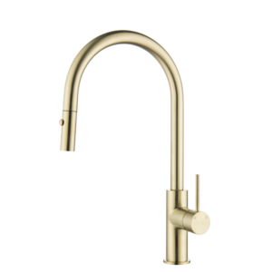 Lucito Gooseneck Pulll Out Spray Sink Mixer Brushed Brass