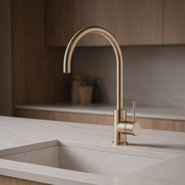 Lucito+Gooseneck+Sink+Mixer+Brushed+Brass+In+Kitchen+Sink+Bathroom+Deals