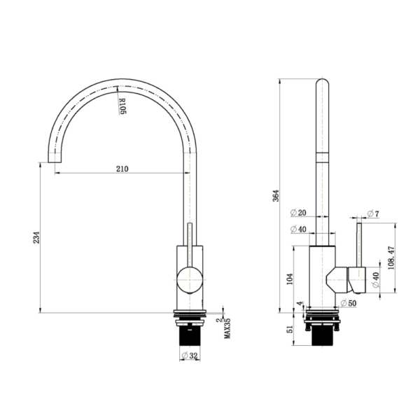 Lucito Gooseneck Sink Mixer Drawing Bathroom Deals