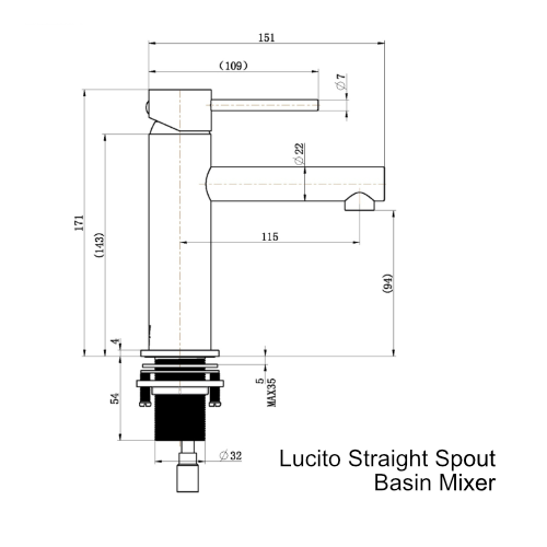 Lucito Straight Spout Basin Mixer Dimensions Lucito Straight Spout Basin Mixer Dimensions