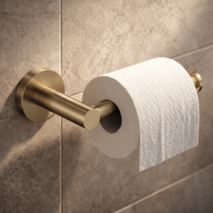 Lucito+Toilet+Roll+Holder+Brushed+Brass+Installed Lucito+Toilet+Roll+Holder+Brushed+Brass+Installed