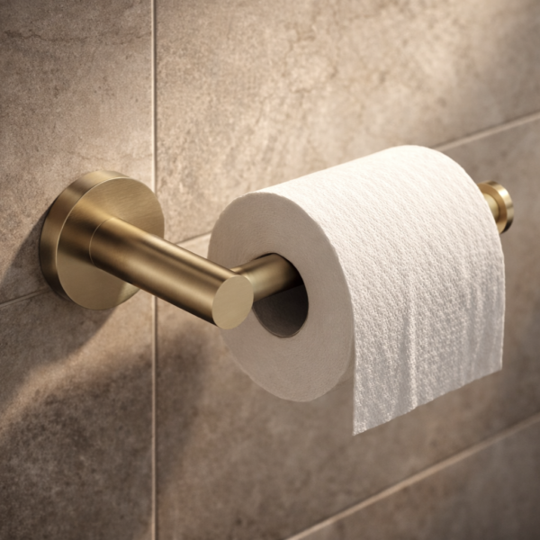 Lucito+Toilet+Roll+Holder+Brushed+Brass+Installed Lucito+Toilet+Roll+Holder+Brushed+Brass+Installed