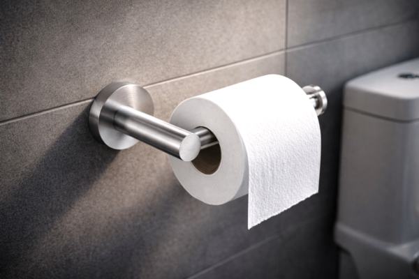 Lucito Toilet Roll Holder Brushed Stainless In Bathroom Scene Lucito Toilet Roll Holder Brushed Stainless In Bathroom Scene