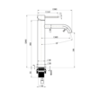 Lucito Tower Curved Spout Basin Mixer Dimensions