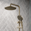 Lucito+Twin+Shower+On+Rail+ABS+250mm+Overhead+Brushed+Brass+In+Shower