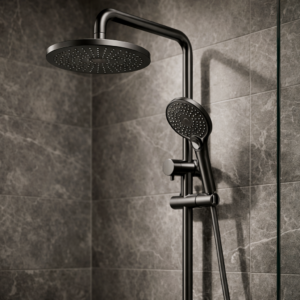Lucito+Twin+Shower+On+Rail+ABS+250mm+Overhead+in+Gun+Metal+Shower+Image+Bathroom+Deals