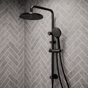 Lucito Twin Shower on Rail ABS 250mm Overhead Shower in Black In Shower Area Bathroom Deals