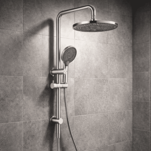 Lucito+Twin+Shower+On+Rail+ABS+250mm+Overhead+Shower+In+Brushed+Stainless+Steel+Bathroom+Deals