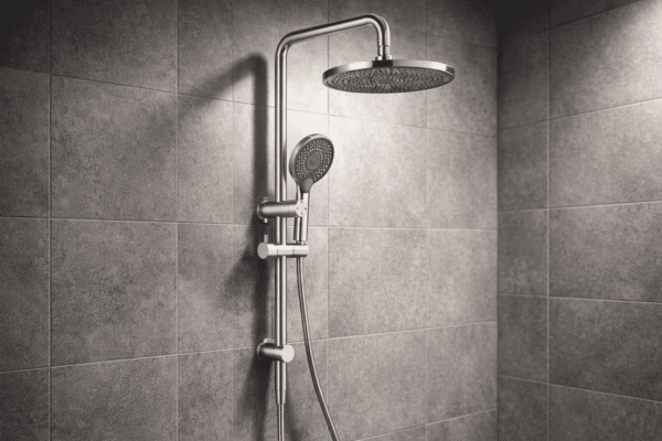 Lucito+Twin+Shower+On+Rail+ABS+250mm+Overhead+Shower+In+Brushed+Stainless+Steel+Bathroom+Deals
