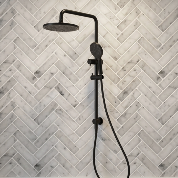 Lucito Twin Shower On Rail With 250mm ABS Shower Head Matt Black Bathroom Deals Lucito Twin Shower On Rail With 250mm ABS Shower Head Matt Black Bathroom Deals