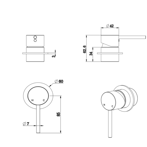 Lucito Wall Mixer Dimensions
