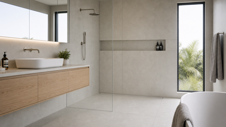 Neston Linear Tile Insert Grate Black In Shower area