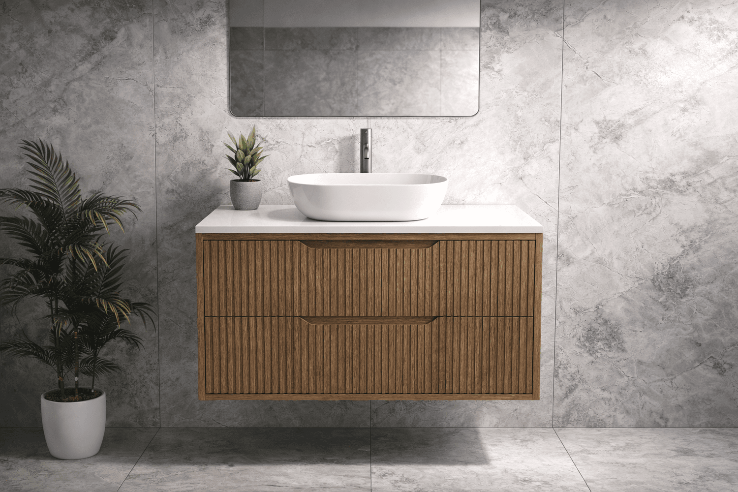 Matte white wall hung bathroom vanity