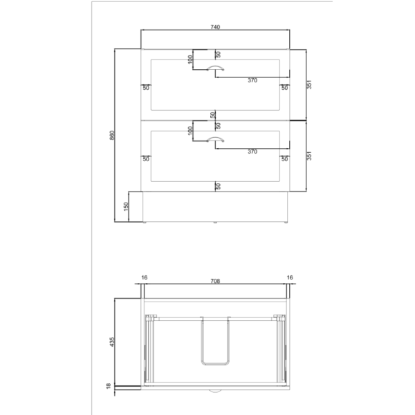Shaker 750 Double Drawer Freestanding Vanity Dimensions