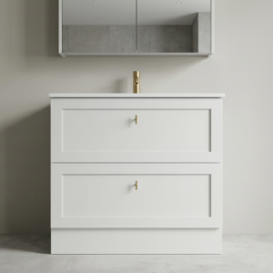 Shaker 750mm Double Drawer Freestanding Vanity Unit Satin White