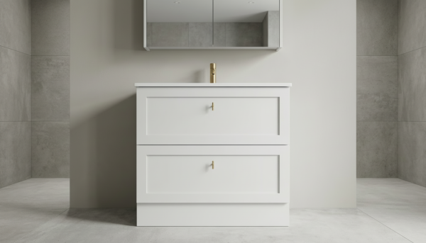 Shaker 750mm Double Drawer Freestanding Vanity Unit Satin White