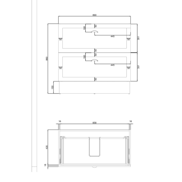 Shaker 900 Double Drawer Cabinet Drawings