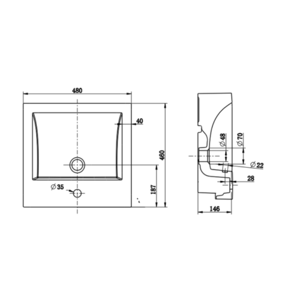 Square Semi Recessed Basin Dimensions