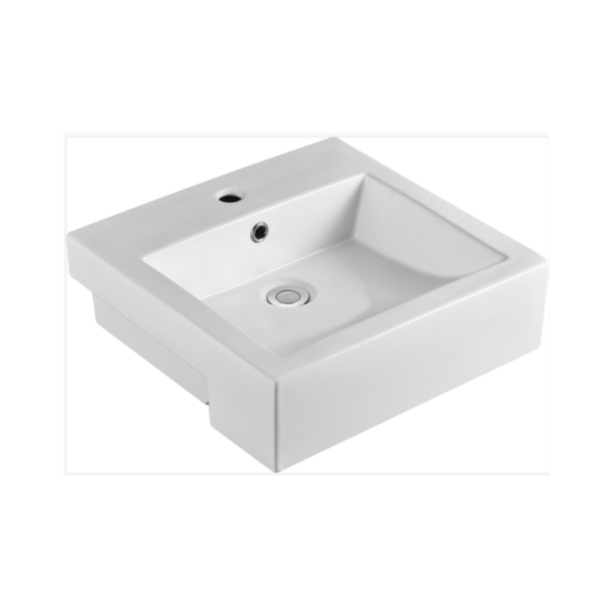 Square Semi Recessed Basin One Taphole White