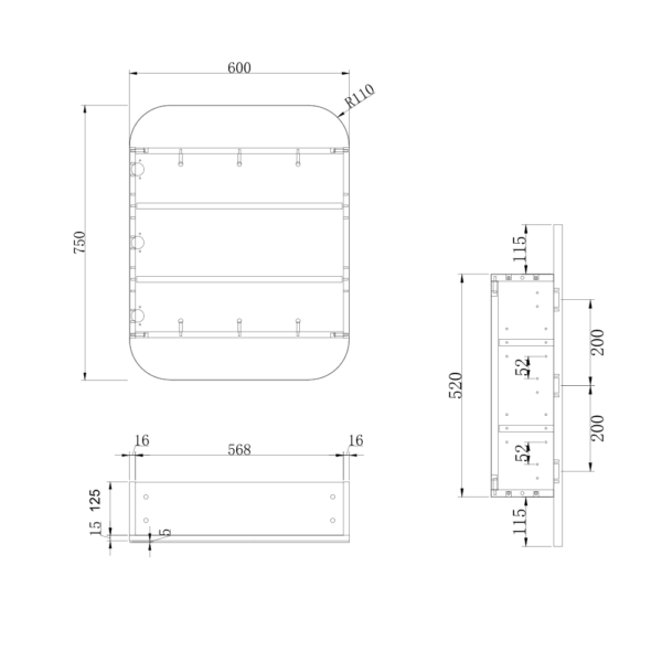 Tarnos 600 Mirror Cabinet Dimensions