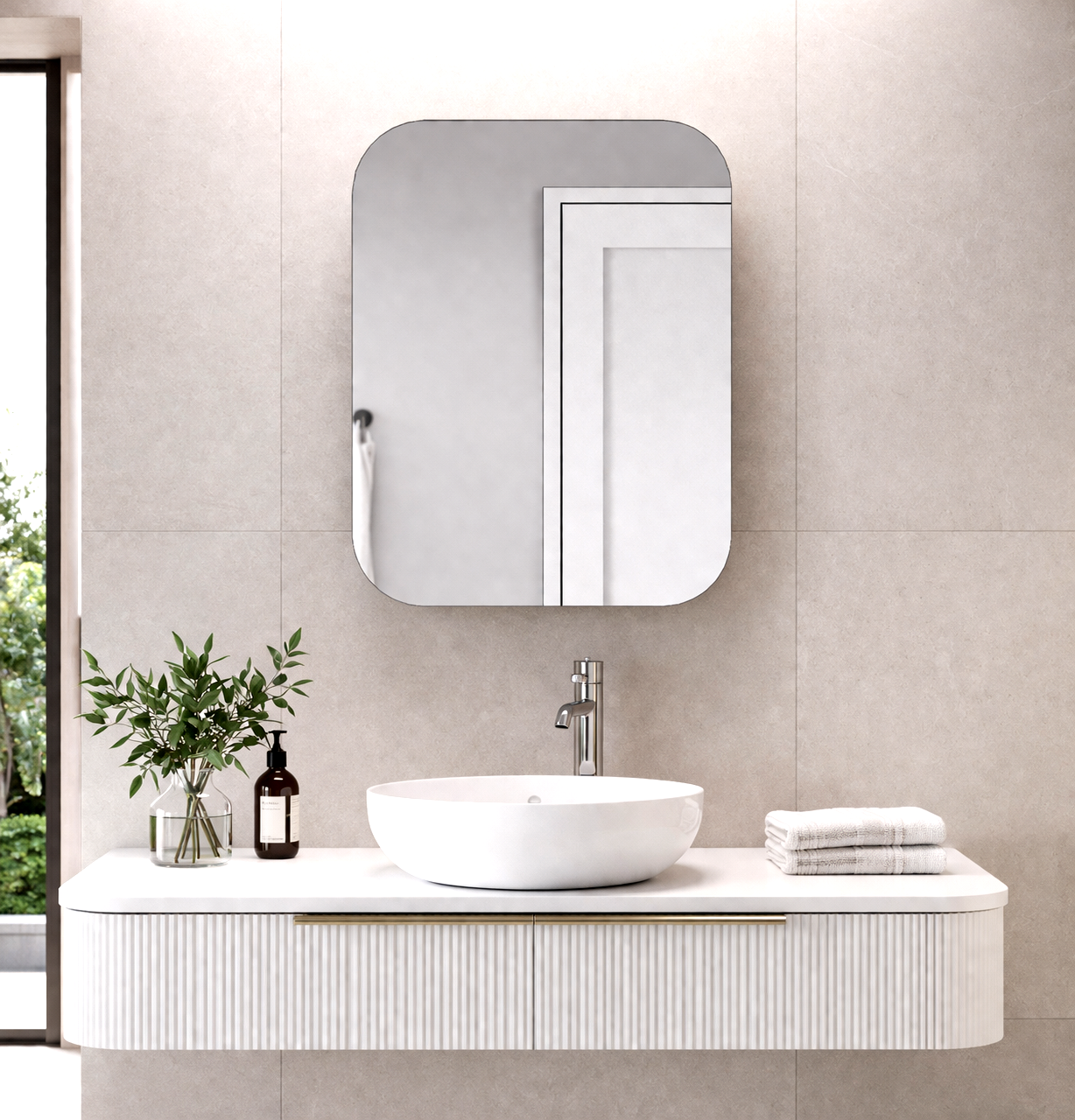 Satin white shaving mirror cabinet