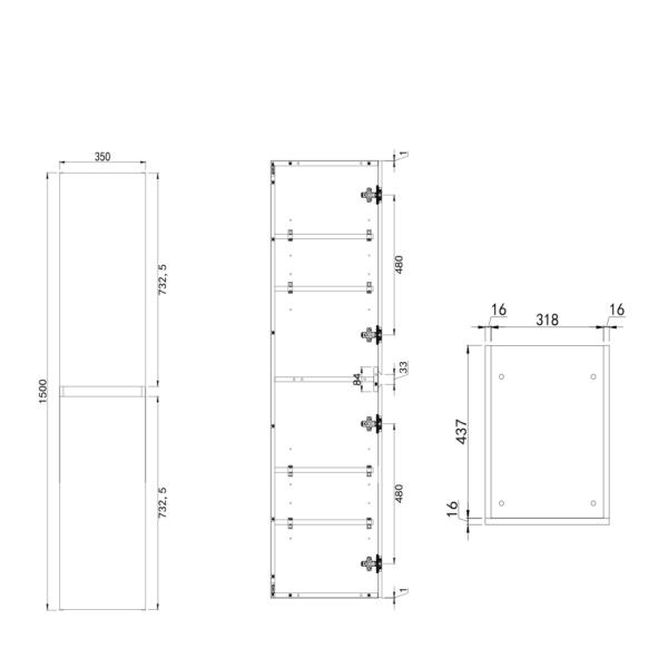 Tarnos Wall Hung Tall Boy Dimensions