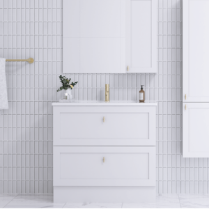 Viesti+900+Kicker+Double+Drawer+Vanity+Satin+White+With+VC+Top