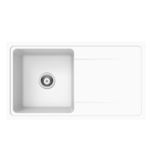 Forio 864 matt white quartz single bowl sink with a full-length drainer, top view